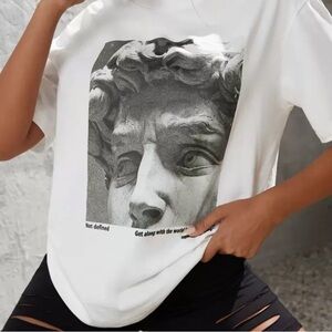 White Graphic T-Shirt with Statue Print